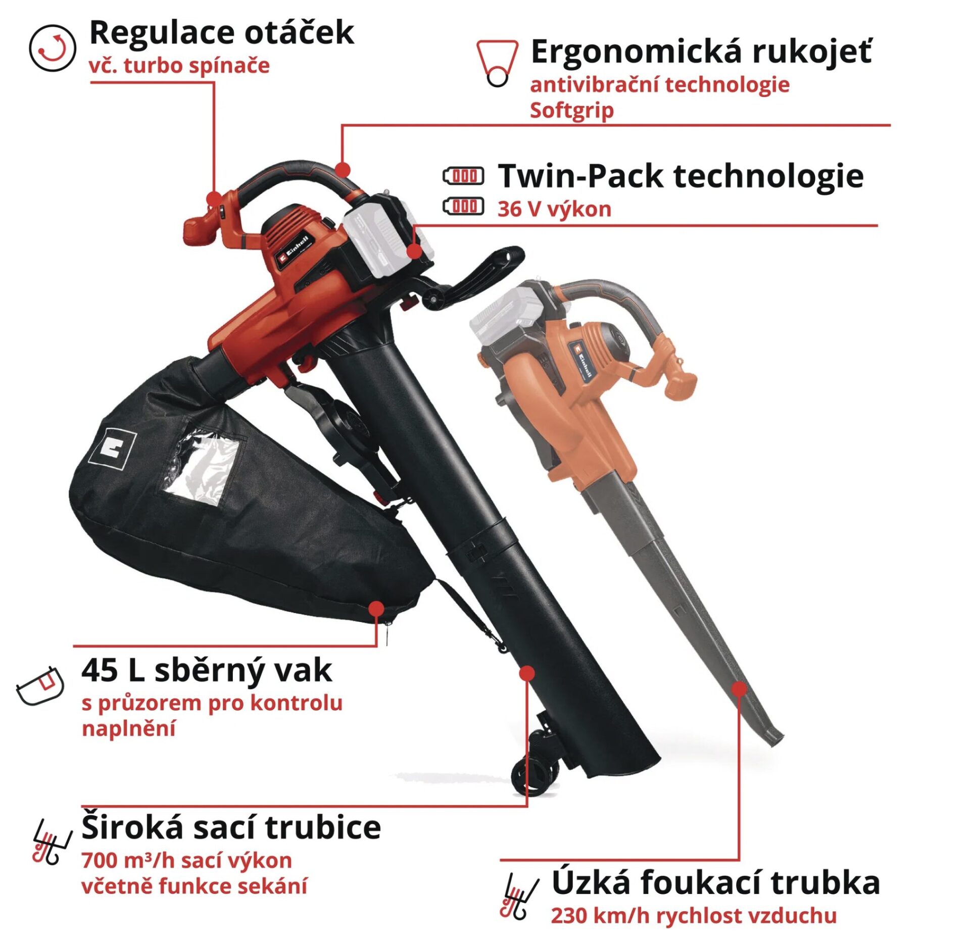 Vysávač lístia Einhell GE-CL 36/230 Li E - Solo